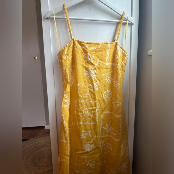 NWOT Yellow Linen Cotton Blend adjustable strap dress with smocked back. - Picture 2 of 8